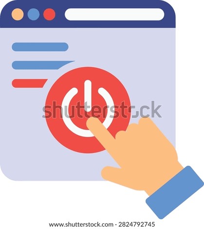 Hand clicking a power button on a computer screen, symbolizing system control