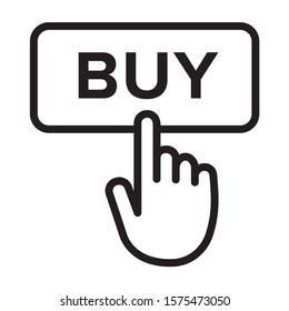 Hand clicking or tapping on buy button line art vector icon for apps and websites