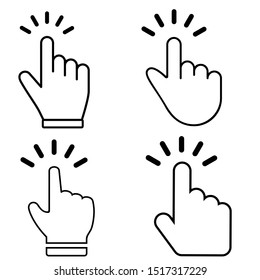 Hand clicking vector icons set. Click finger pointer illustration symbol collection.