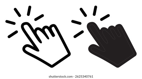 Conjunto de iconos de Hacer clic de mano rellenados y contorno. Ilustración vectorial.