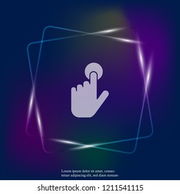 The hand clicks on the button. Cursor vector neon light Icon. Layers grouped for easy editing illustration. For your design