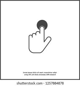 The hand clicks on the button. Cursor icon on white isolated background. Layers grouped for easy editing illustration. For your design.