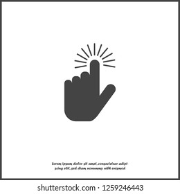 The hand clicks on the button. Cursor icon on white isolated background. Layers grouped for easy editing illustration. For your design.