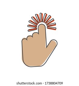 The hand clicks on the button. Cursor Icon  cartoon style on white isolated background.