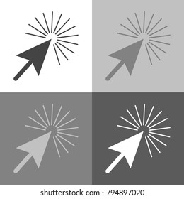 The hand clicks on the button. Cursor vector set icon on white-grey-black color