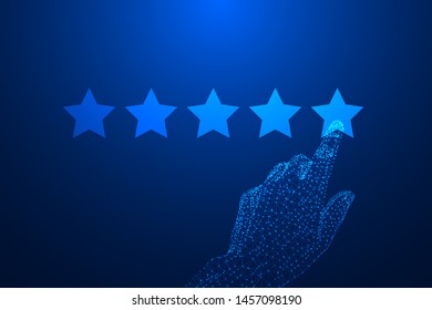 Hand of client in technology style giving a five star rating.