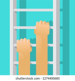 hand climbing up ladder vector flat design.