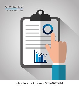 hand with clipboard diagram statistics data