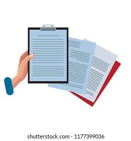 Hand with clipboard and documents