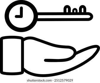 Hand and clock key  icon. Time management vector icon. Replaceable vector design. 