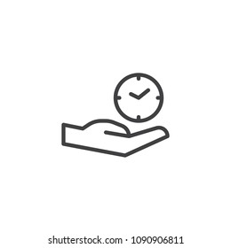 Hand and Clock outline icon. linear style sign for mobile concept and web design. Time care simple line vector icon. Symbol, logo illustration. Pixel perfect vector graphics