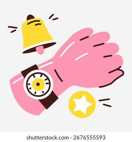 Hand mit Uhr symbolisiert Zeitmanagement und rechtzeitige Benachrichtigungen Concept Illustration