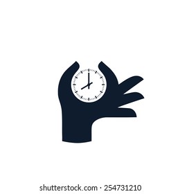 Hand and clock. Vector icon.
