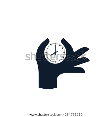 Hand and clock. Vector icon.