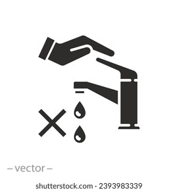 hand close the faucet icon, water saving, economical use of water, flat symbol - editable stroke vector illustration