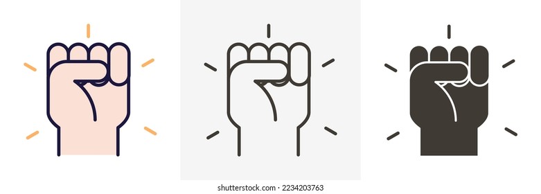 Hand closed. Fist Icon. Vector trendy icon in 3 different styles. Illustration design for protests, strength, success, achievement, willpower.