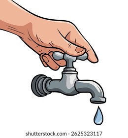hand closing faucet saving water isolated vector illustration on white background