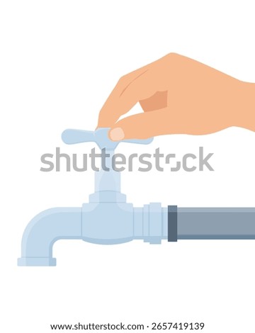 Hand closing water tap isolated on white background. Vector illustration