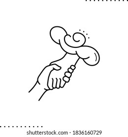 a hand from a cloud holds a human hand, god support vector icon in outline