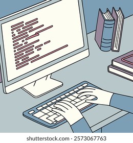 Hand coding concept in computer