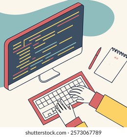 Hand coding concept in computer
