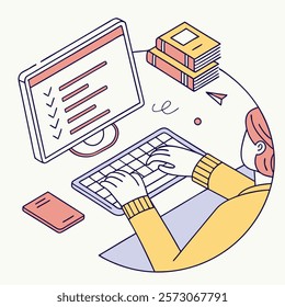 Hand coding concept in computer