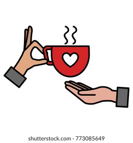 hand with coffee cup with heart