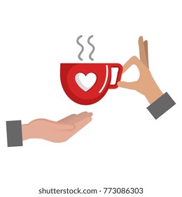 hand with coffee cup with heart