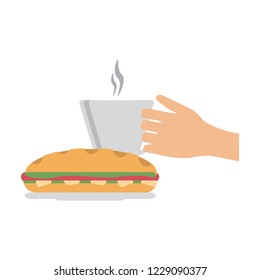 Hand coffee cup and sandwich