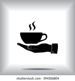Hand with coffee cup sign icon, vector illustration. Flat design style