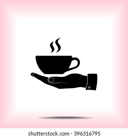 Hand with coffee cup sign icon, vector illustration. Flat design style