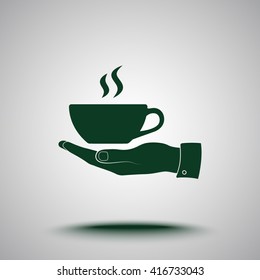 Hand with coffee cup sign icon, vector illustration. Flat design style