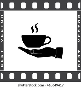 Hand with coffee cup sign icon, vector illustration. Flat design style