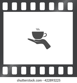 Hand with coffee cup sign icon, vector illustration. Flat design style