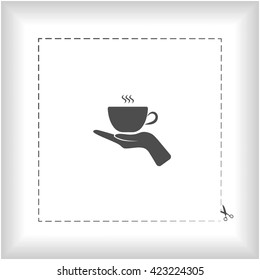 Hand with coffee cup sign icon, vector illustration. Flat design style