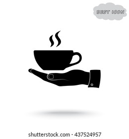 Hand with coffee cup sign icon, vector illustration. Flat design style