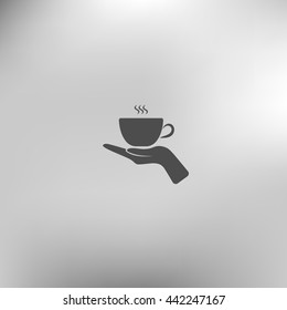 Hand with coffee cup sign icon, vector illustration. Flat design style