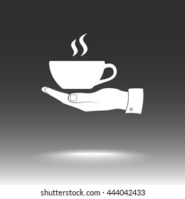 Hand with coffee cup sign icon, vector illustration. Flat design style
