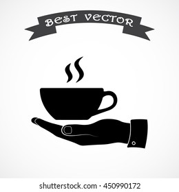 Hand with coffee cup sign icon, vector illustration. Flat design style