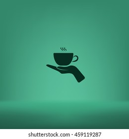 Hand with coffee cup sign icon, vector illustration. Flat design style