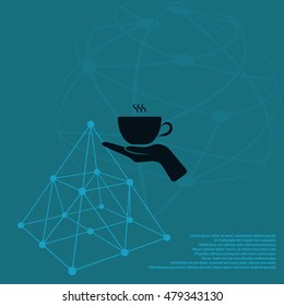 Hand with coffee cup sign icon, vector illustration. Flat design style