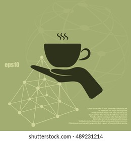 Hand with coffee cup sign icon, vector illustration. Flat design style
