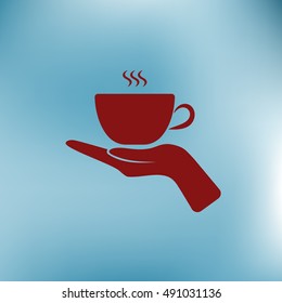 Hand with coffee cup sign icon, vector illustration. Flat design style