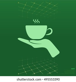 Hand with coffee cup sign icon, vector illustration. Flat design style