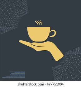Hand with coffee cup sign icon, vector illustration. Flat design style