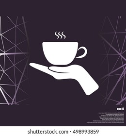 Hand with coffee cup sign icon, vector illustration. Flat design style