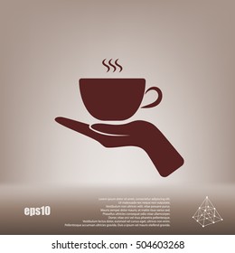 Hand with coffee cup sign icon, vector illustration. Flat design style