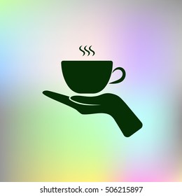 Hand with coffee cup sign icon, vector illustration. Flat design style