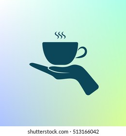 Hand with coffee cup sign icon, vector illustration. Flat design style