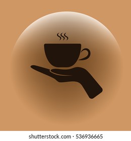 Hand with coffee cup sign icon, vector illustration. Flat design style